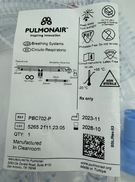 Breathing Circuits (Pediatrics) 180 CM ped 15mm SB, IPPB with Port, elbow 15cm 22mm Ext tubing 80cm, 3 clips