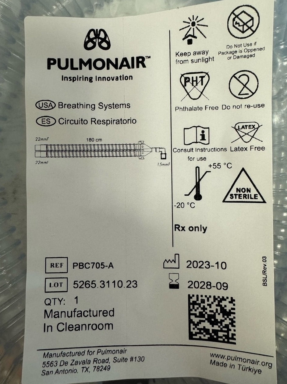 Smoothbore Adult 180cm - Ventilation Circuit w/Elbow Connector/ Dual Limb